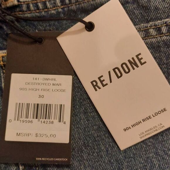 RE/DONE 90s High Rise Loose Fit Jeans 30 Distressed NWT Straight Leg Cotton Butt - Picture 7 of 9